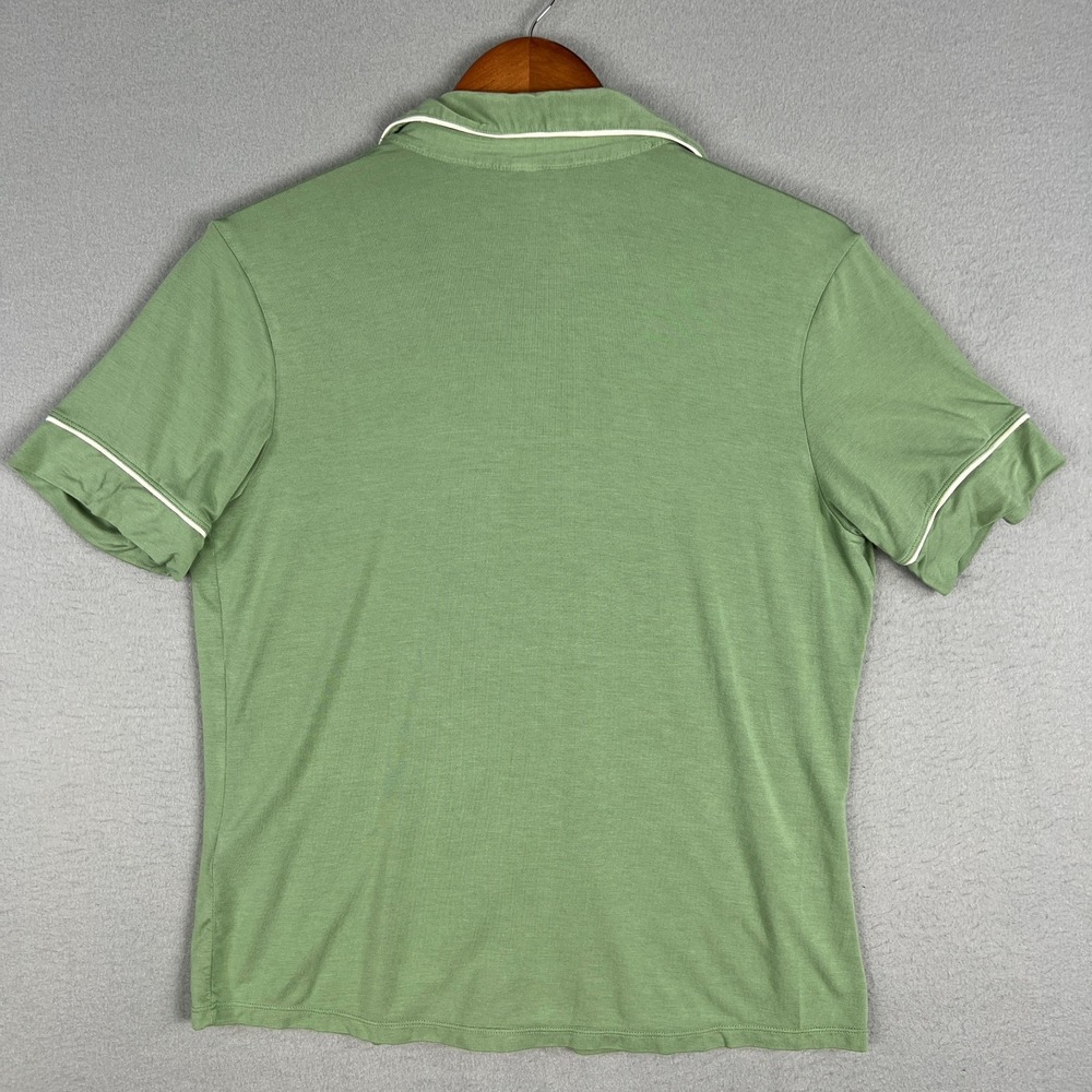 Eberjey Womens Small Green Short Sleeve Pajama Top Button Front Piped Trim PJs - Picture 2 of 8